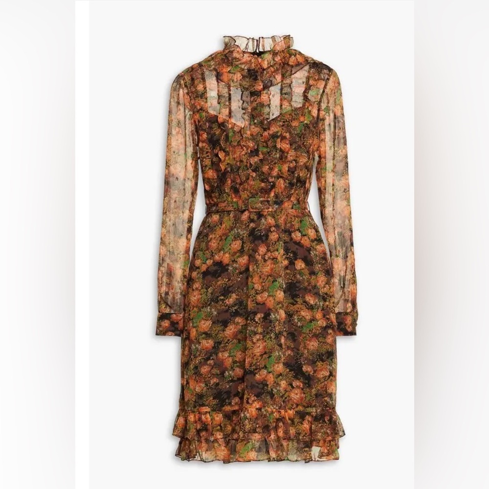MIKAEL AGHAL
Ruffled Floralprint Fil Coupé Crepon Dress